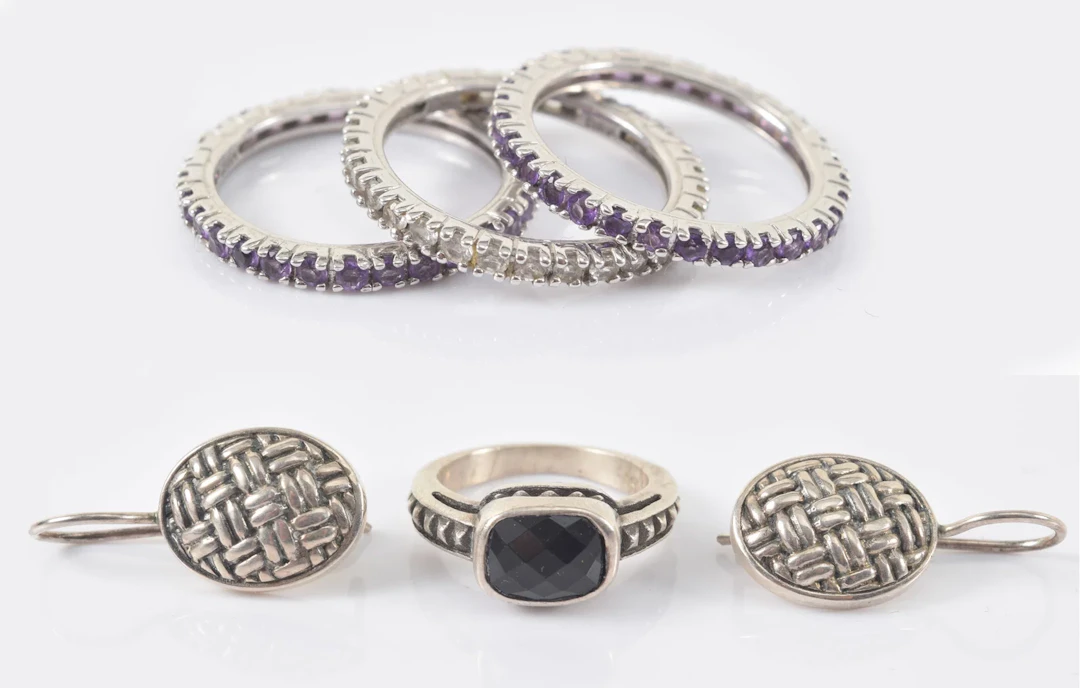 David Yurman and other sterling silver jewelry. 1) Pink ring with