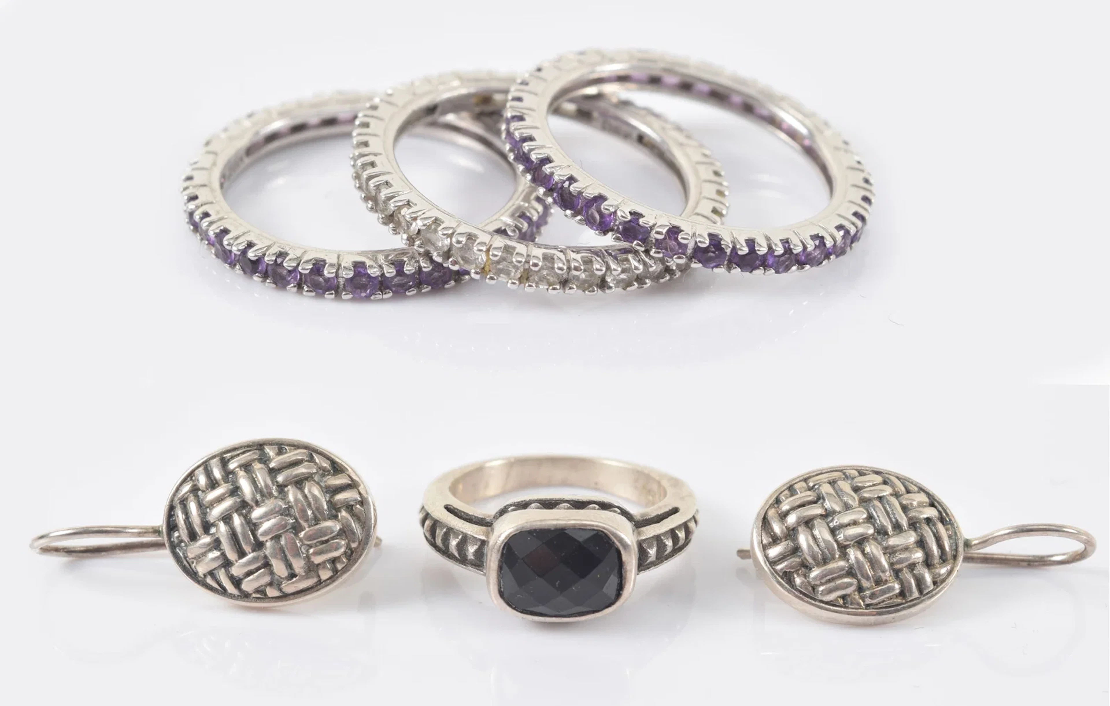 David Yurman and other sterling silver jewelry. 1) Pink ring with