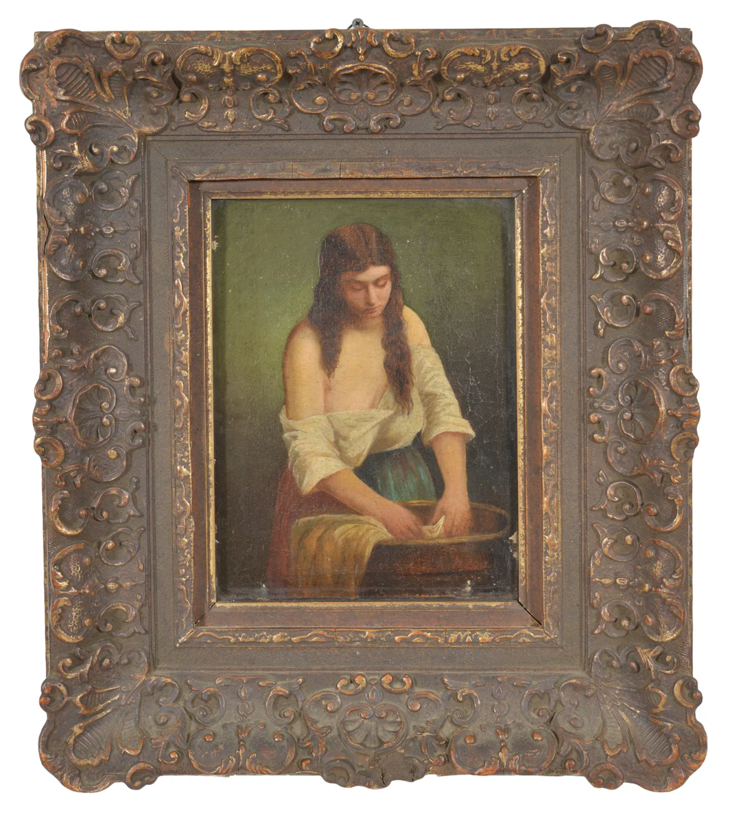Ludwig Knaus. German. Painting of a woman bathing. Oil on canvas.