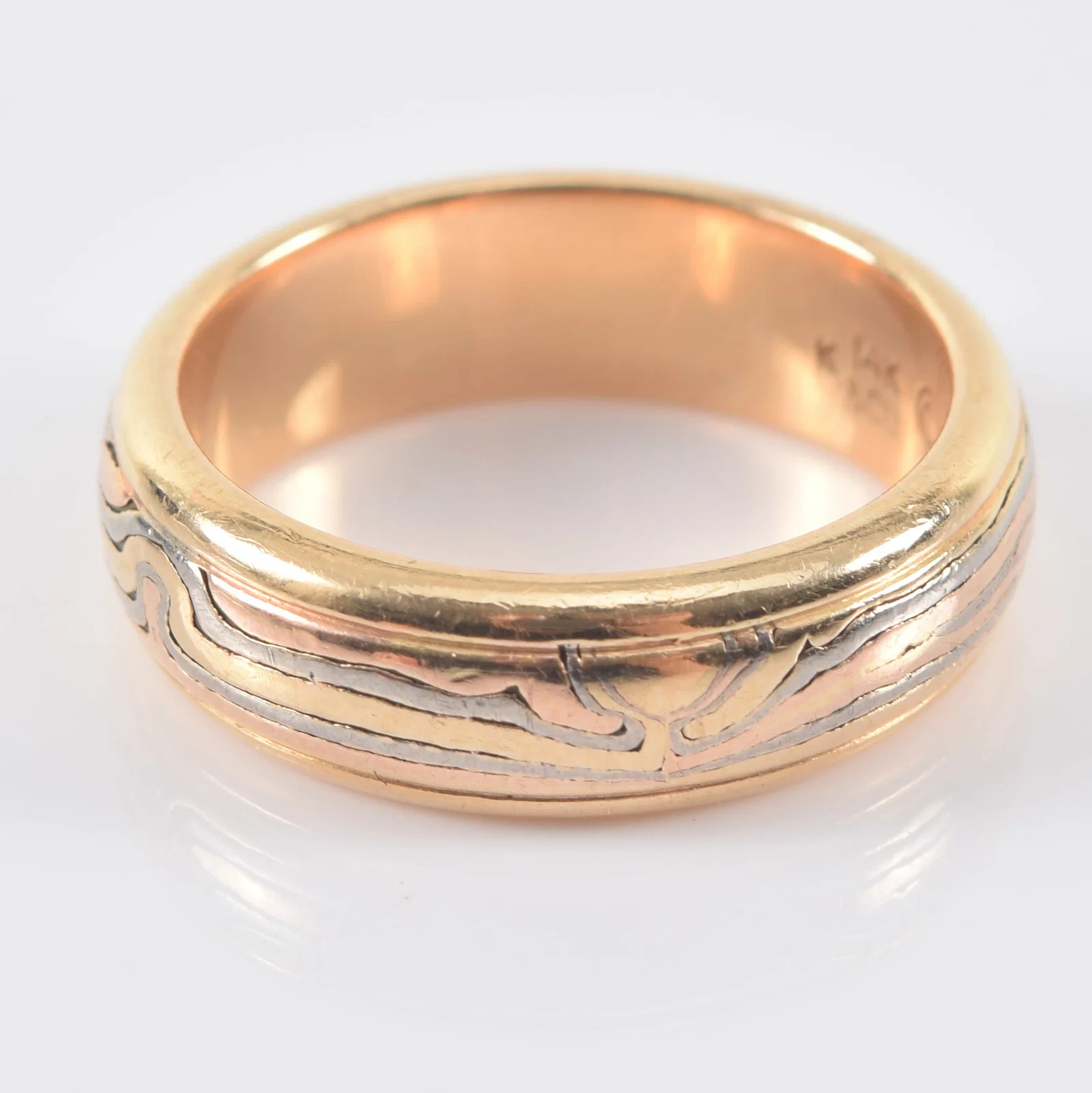 George Sawyer 14K gold and copper mokume gane designer ring. Distinctive