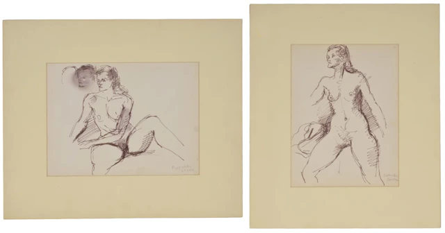 Raphael Soyer, Russia/New York 1899-1987. 2 Drawings, Nudes. Signed