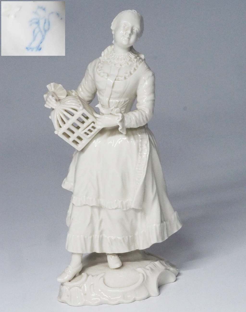 Dame mit Vogelbauer. NYMPHENBURG, Alt Frankenthal-Modell, 2. Hälfte