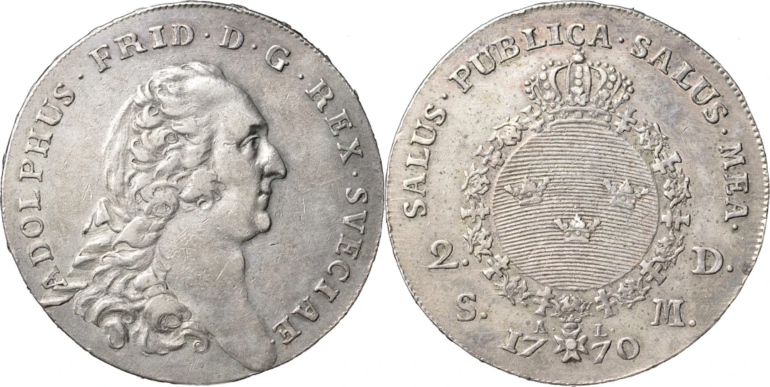 ADOLF FREDRIK (1751-1771). STOCKHOLM. 2 daler SM 1770