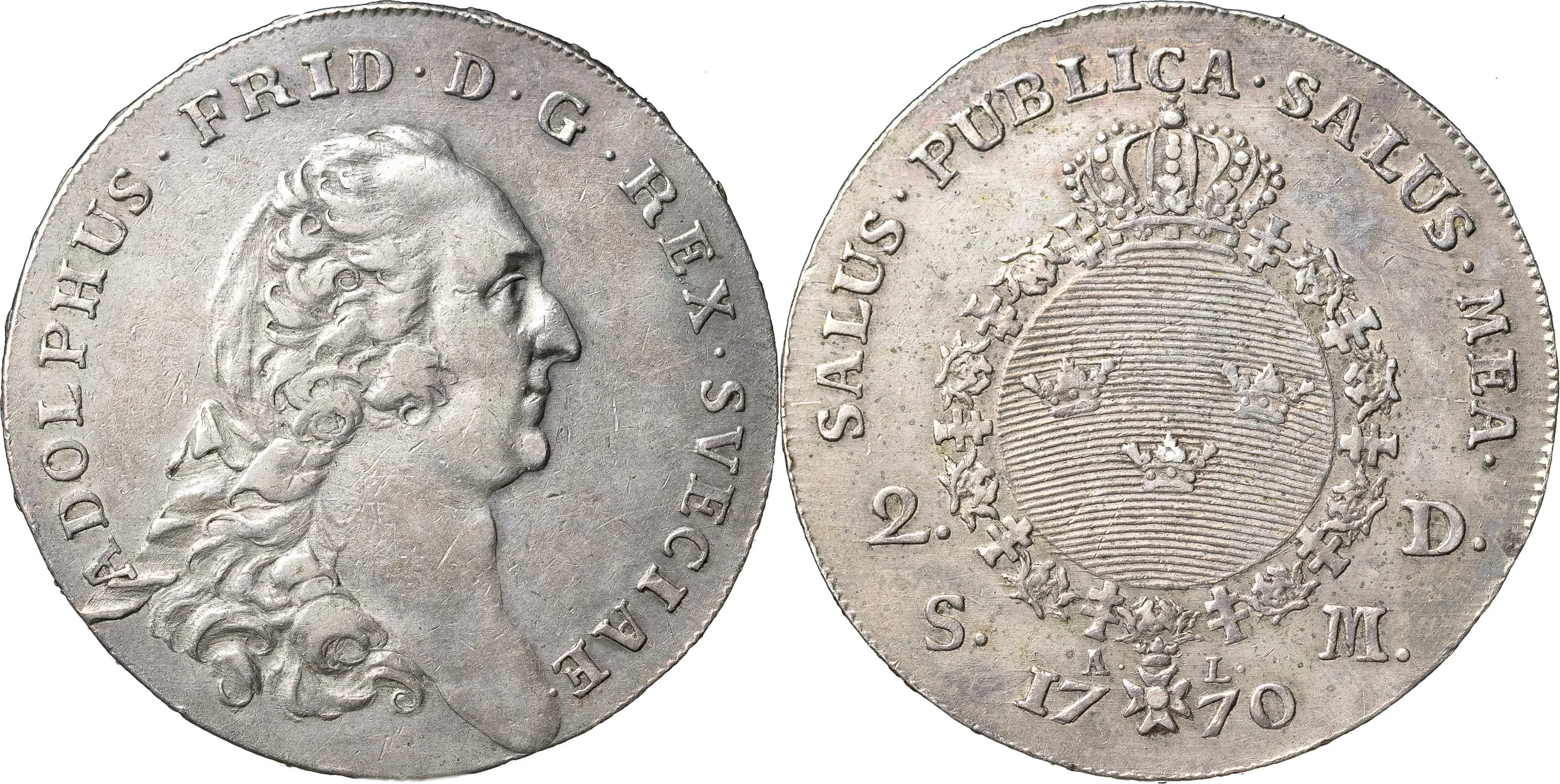 ADOLF FREDRIK (1751-1771). STOCKHOLM. 2 daler SM 1770