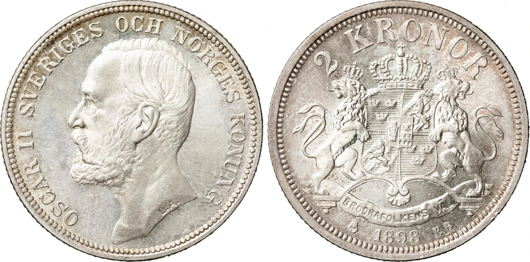 OSKAR II (1872-1907). 2 kronor 1898. SM 55