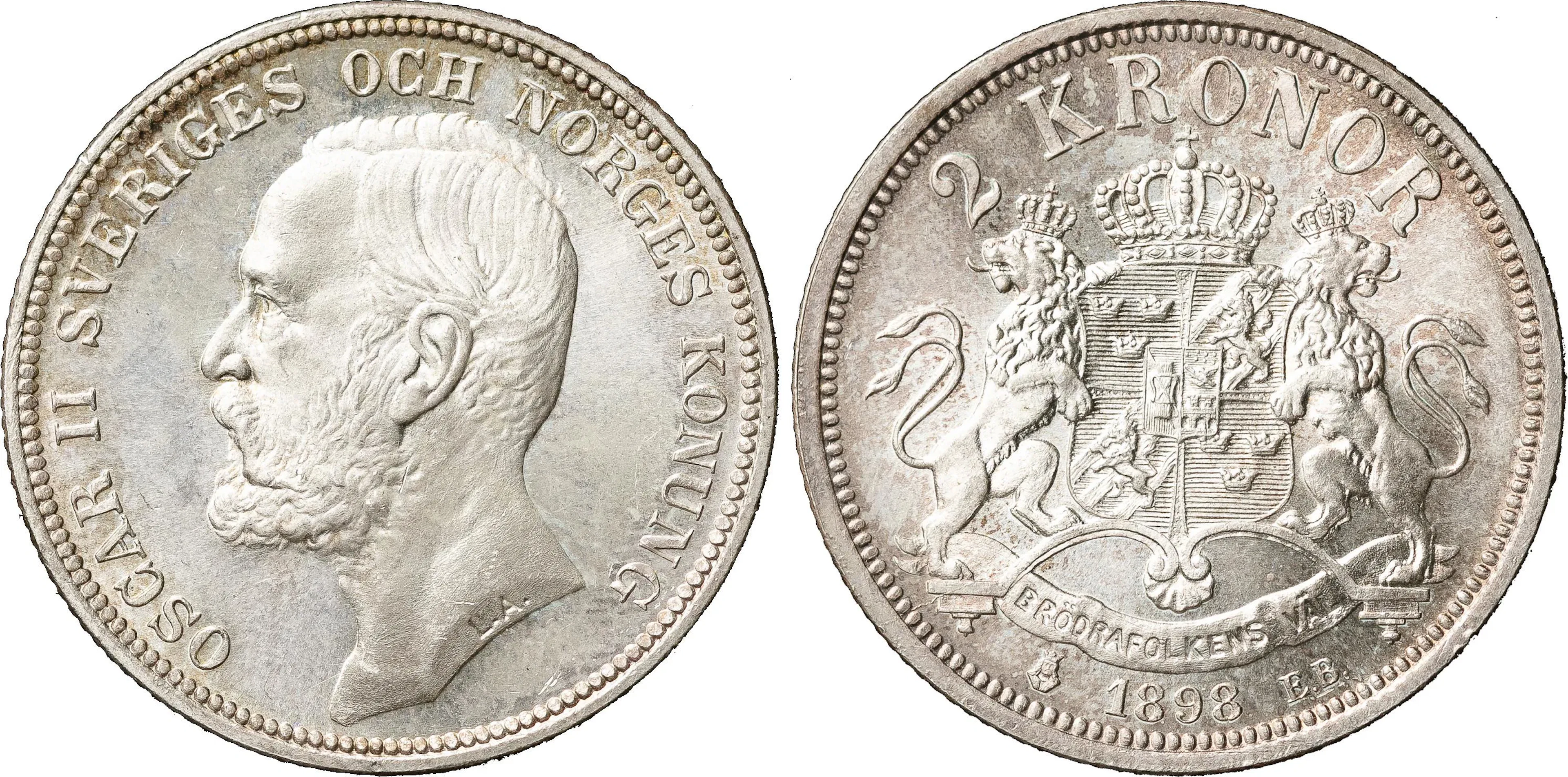 OSKAR II (1872-1907). 2 kronor 1898. SM 55