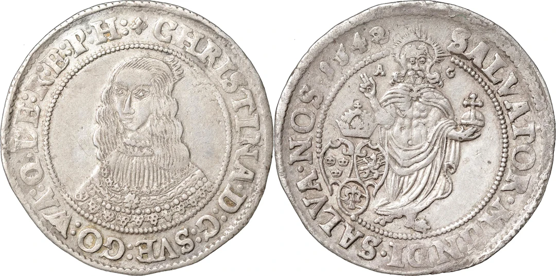 KRISTINA (1632-1654). STOCKHOLM. 1/4 riksdaler 1642