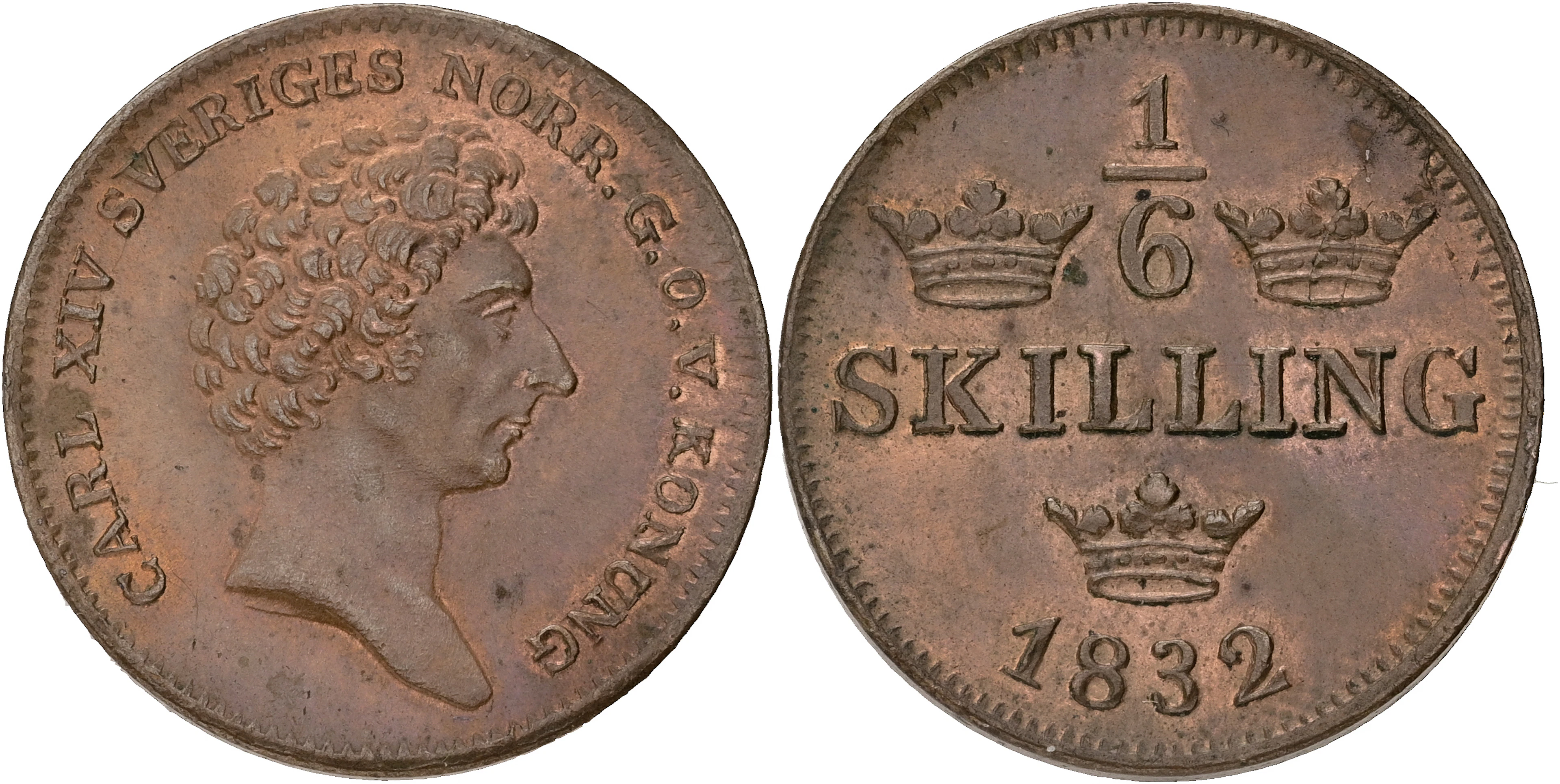 KARL XIV JOHAN (1818-1844). 1/6 skilling 1832