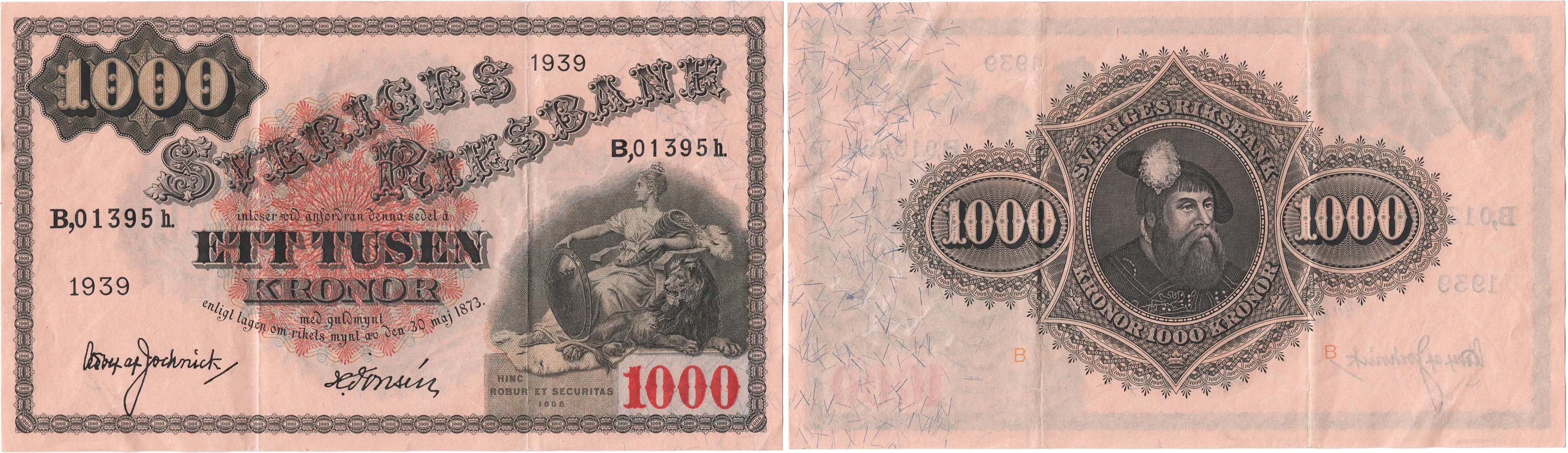 1000 kronor 1939. B,01395h