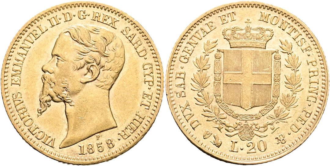 SARDINIEN / SARDINIA. 20 lire 1858