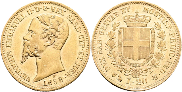 SARDINIEN / SARDINIA. 20 lire 1858