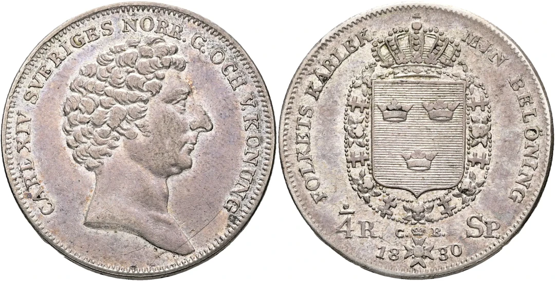 KARL XIV JOHAN (1818-1844). 1/4 riksdaler specie 1830