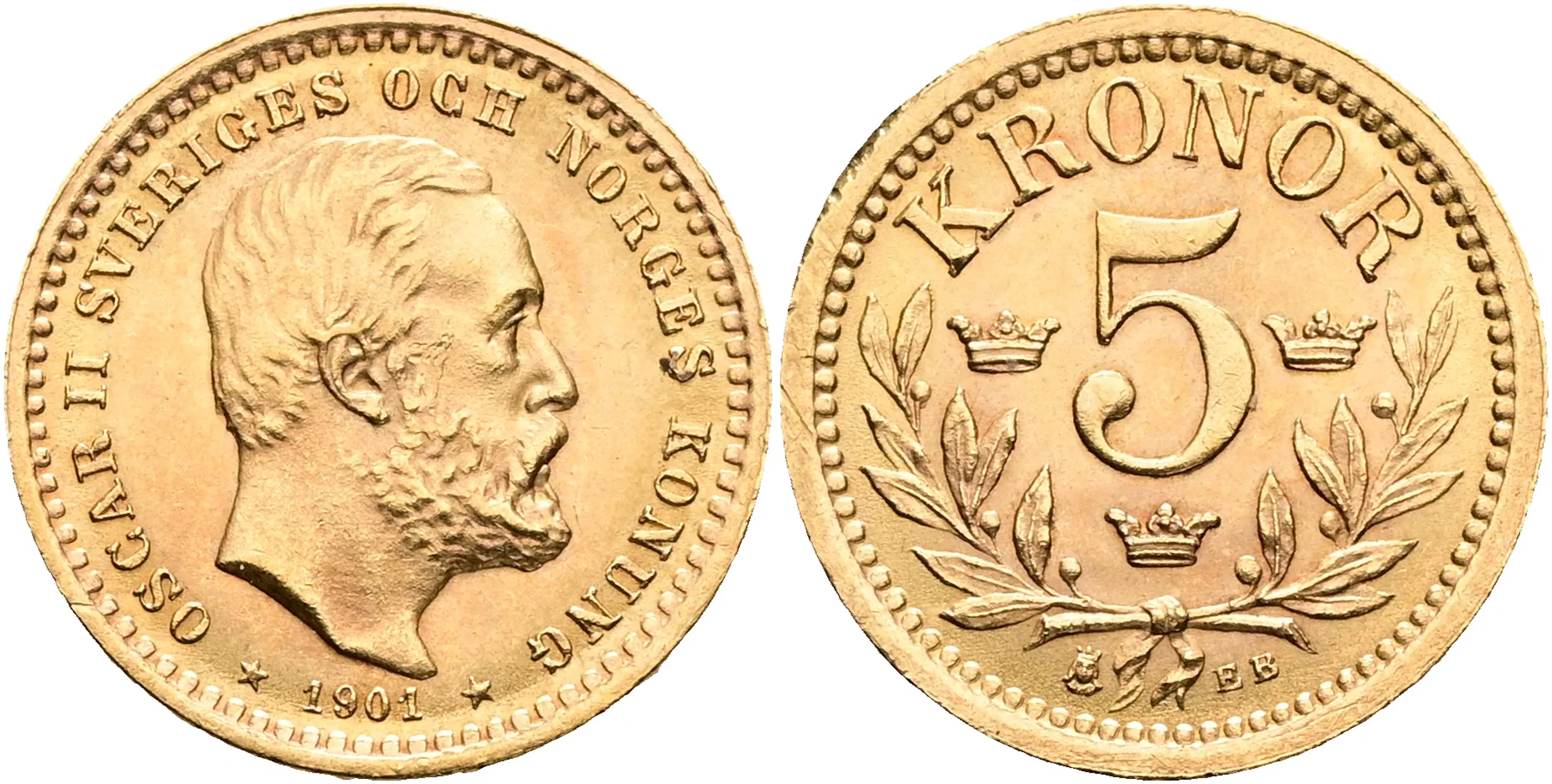 OSKAR II (1872-1907). 5 kronor 1901