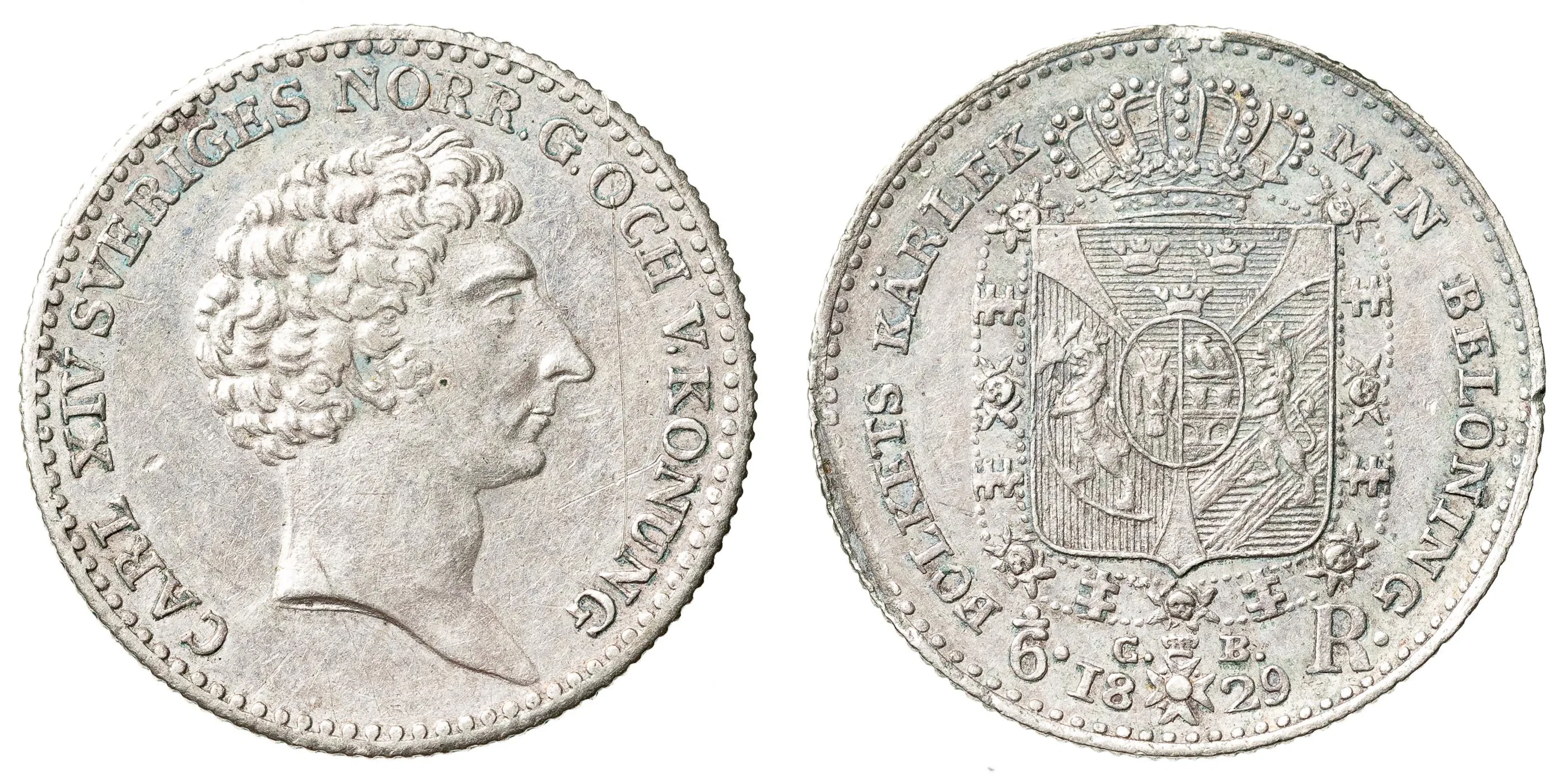 KARL XIV JOHAN (1818-1844). 1/6 riksdaler 1829