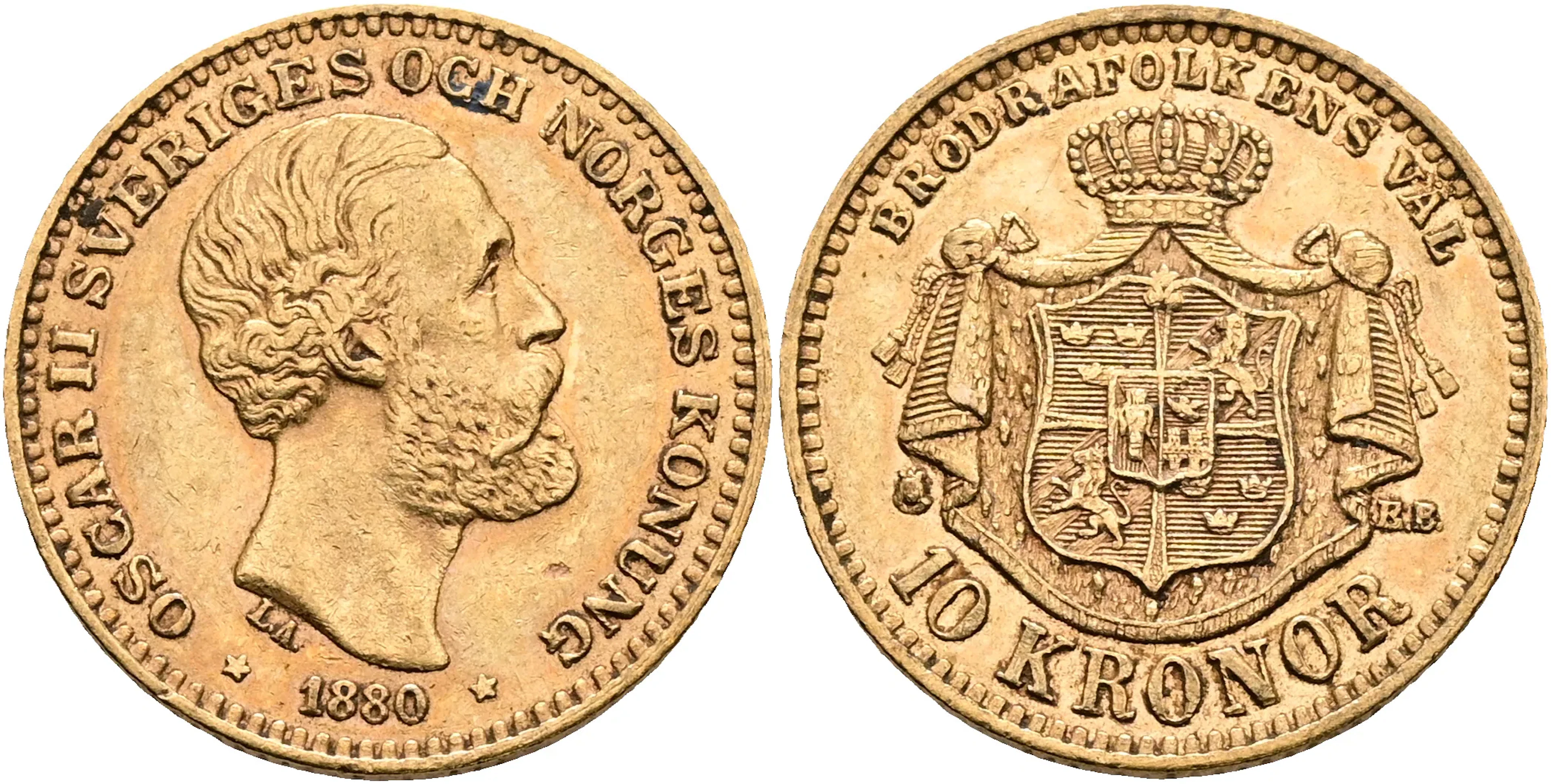 OSKAR II (1872-1907). 10 kronor 1880