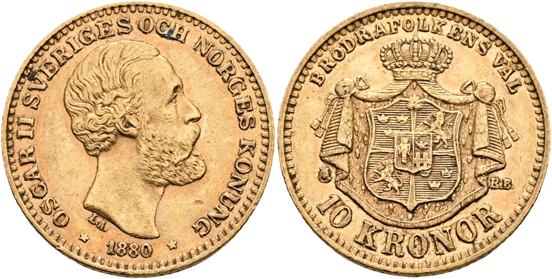OSKAR II (1872-1907). 10 kronor 1880