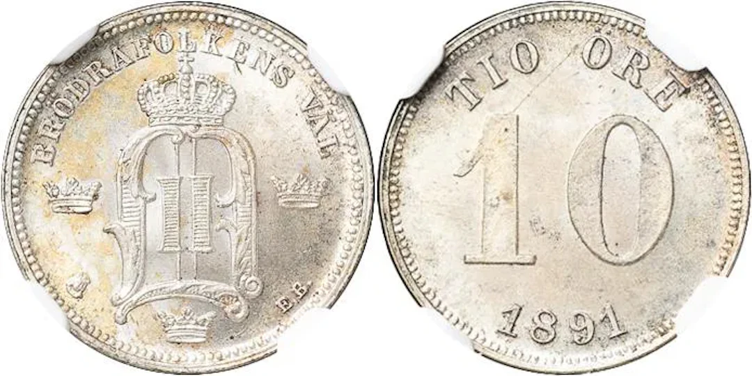OSKAR II (1872-1907). 10 öre 1891. SM 120
