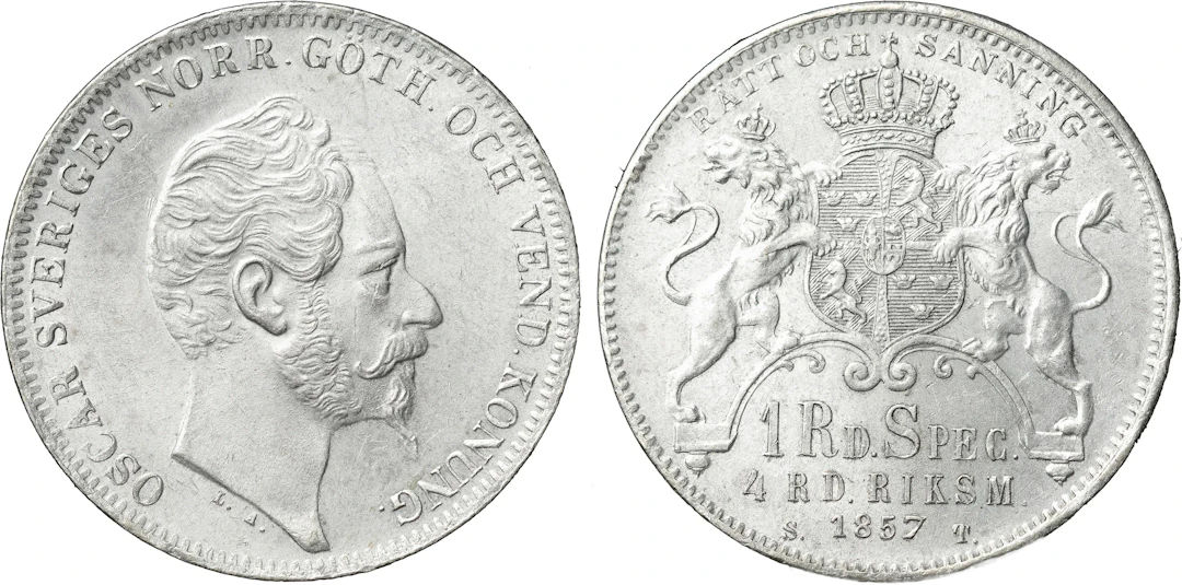 OSKAR I (1844-1859). 4 riksdaler riksmynt 1857. SM 57