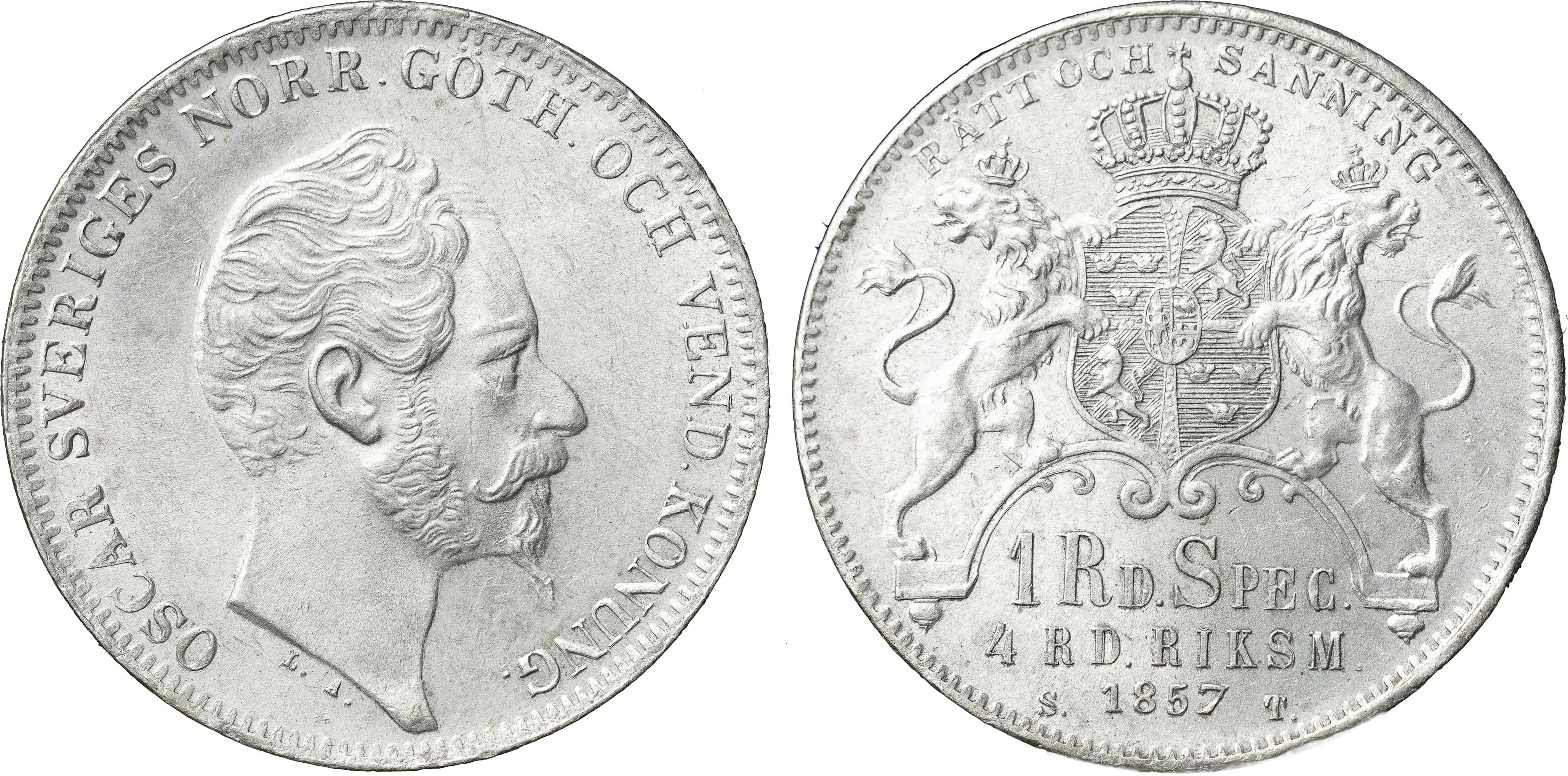 OSKAR I (1844-1859). 4 riksdaler riksmynt 1857. SM 57