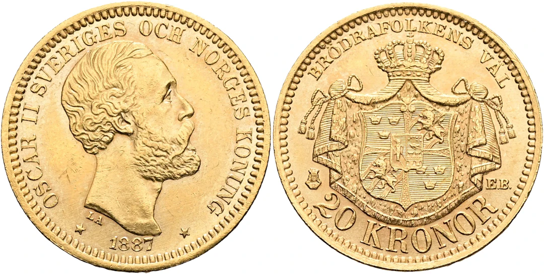 OSKAR II (1872-1907). 20 kronor 1887