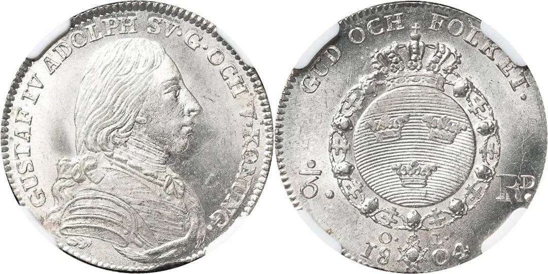 GUSTAV IV ADOLF (1792-1809). STOCKHOLM. 1/6 riksdaler 1804