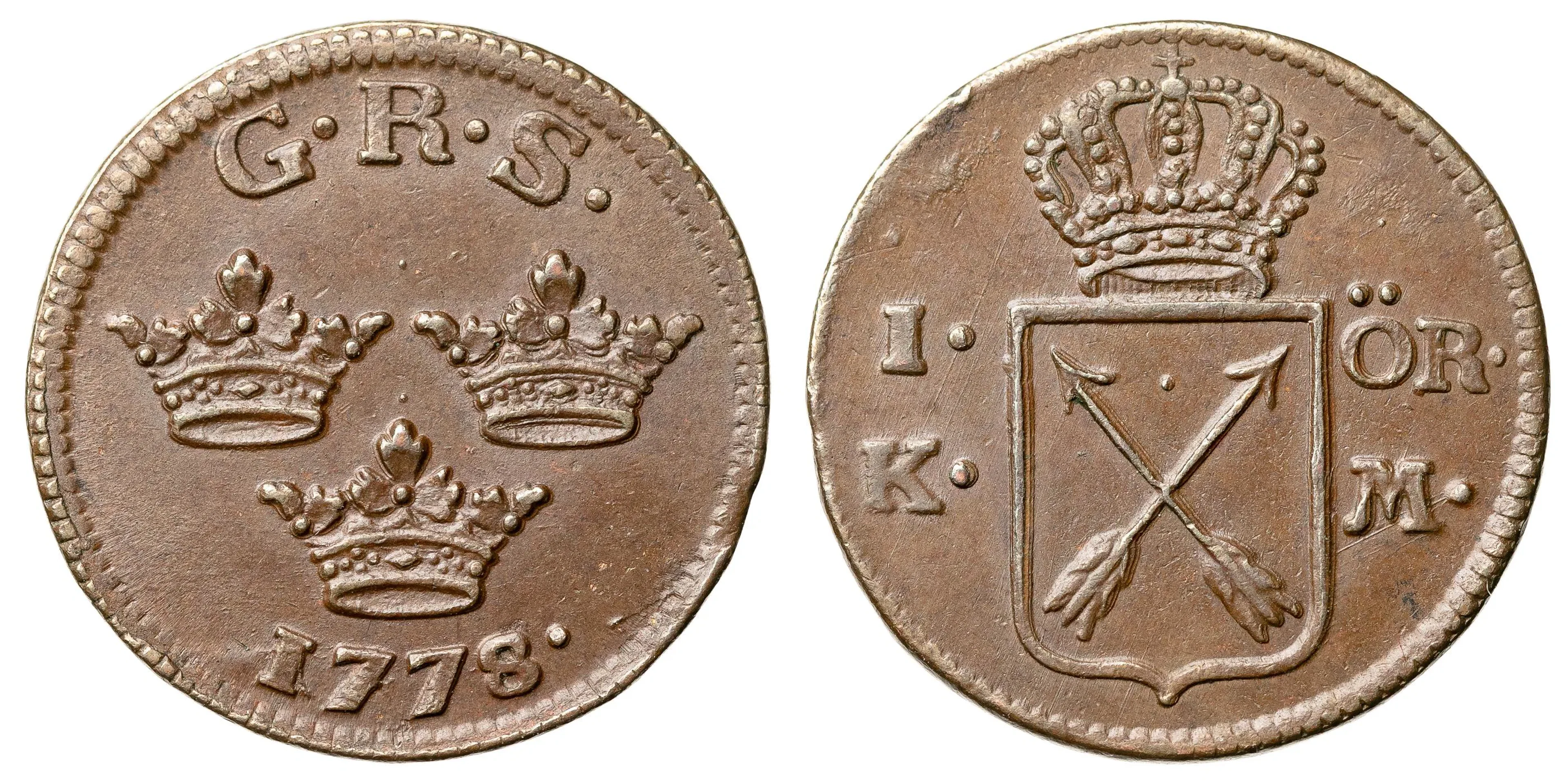 GUSTAV III (1771-1792). Öre KM 1778