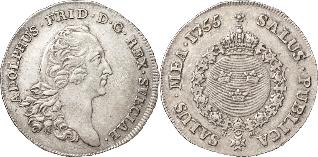 ADOLF FREDRIK (1751-1771). STOCKHOLM. 1/4 riksdaler 1755