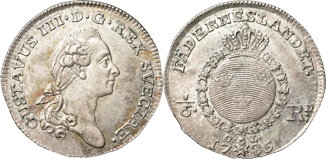 GUSTAV III (1771-1792). STOCKHOLM. 1/6 riksdaler 1786