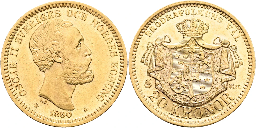 OSKAR II (1872-1907). 20 kronor 1880