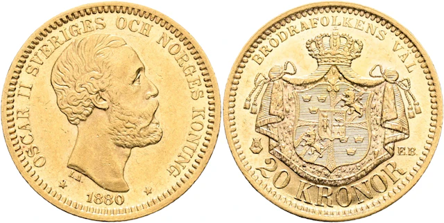 OSKAR II (1872-1907). 20 kronor 1880