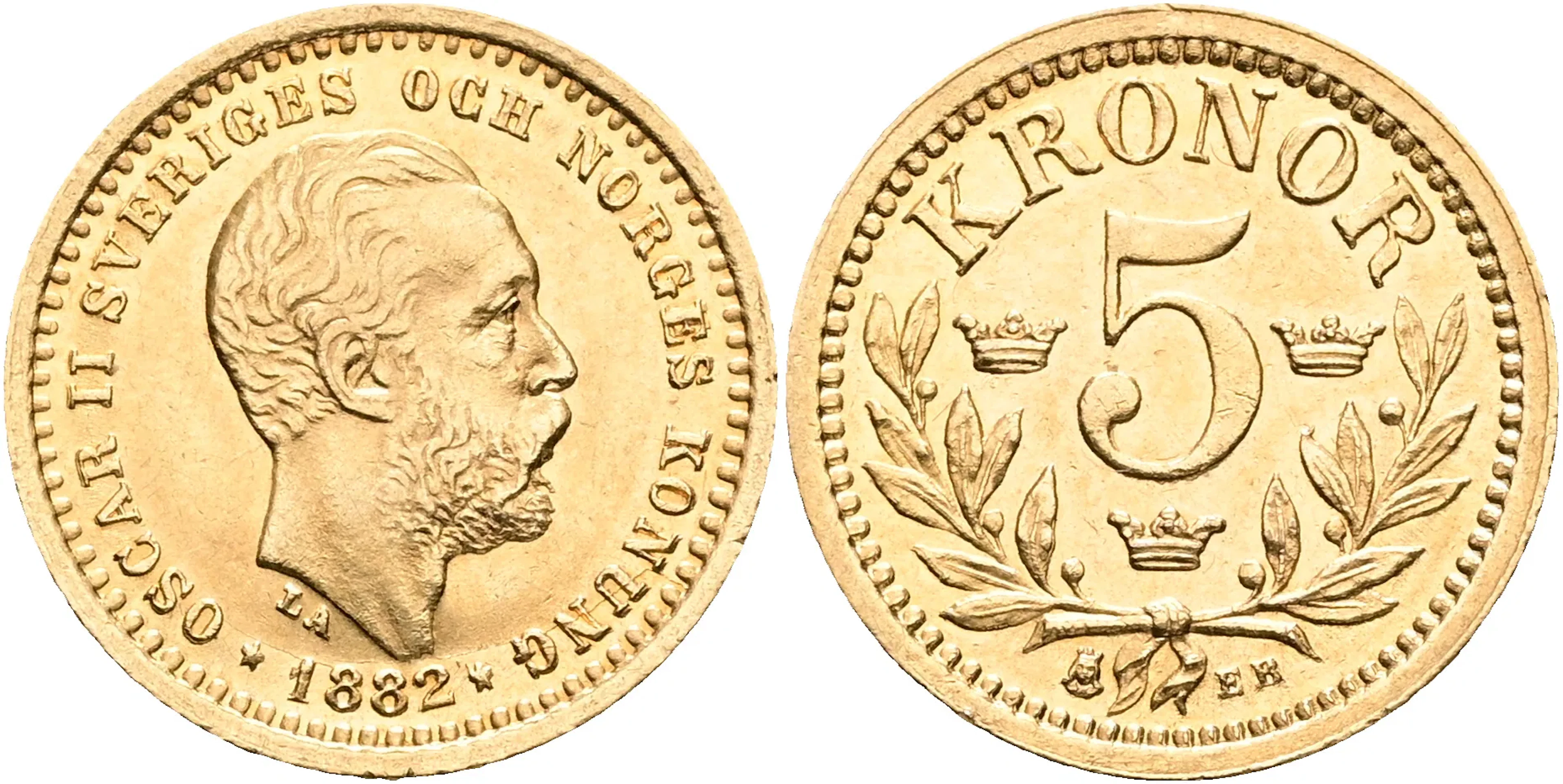 OSKAR II (1872-1907). 5 kronor 1882