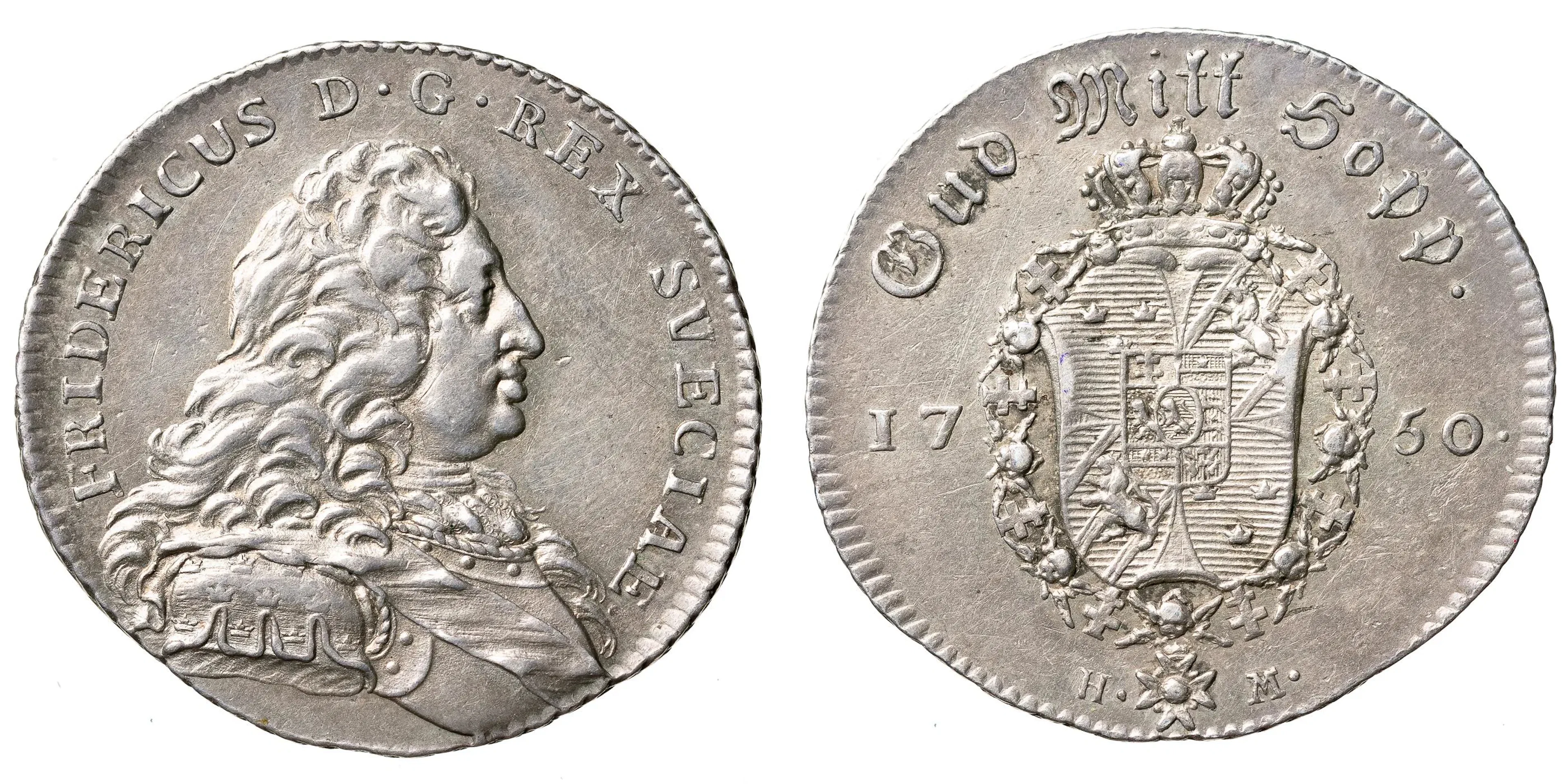 FREDRIK (1720-1751). 1/4 riksdaler 1750