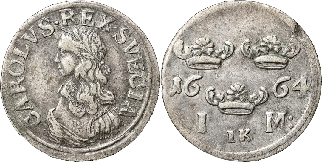 KARL XI (1660-1697). STOCKHOLM. Mark 1664