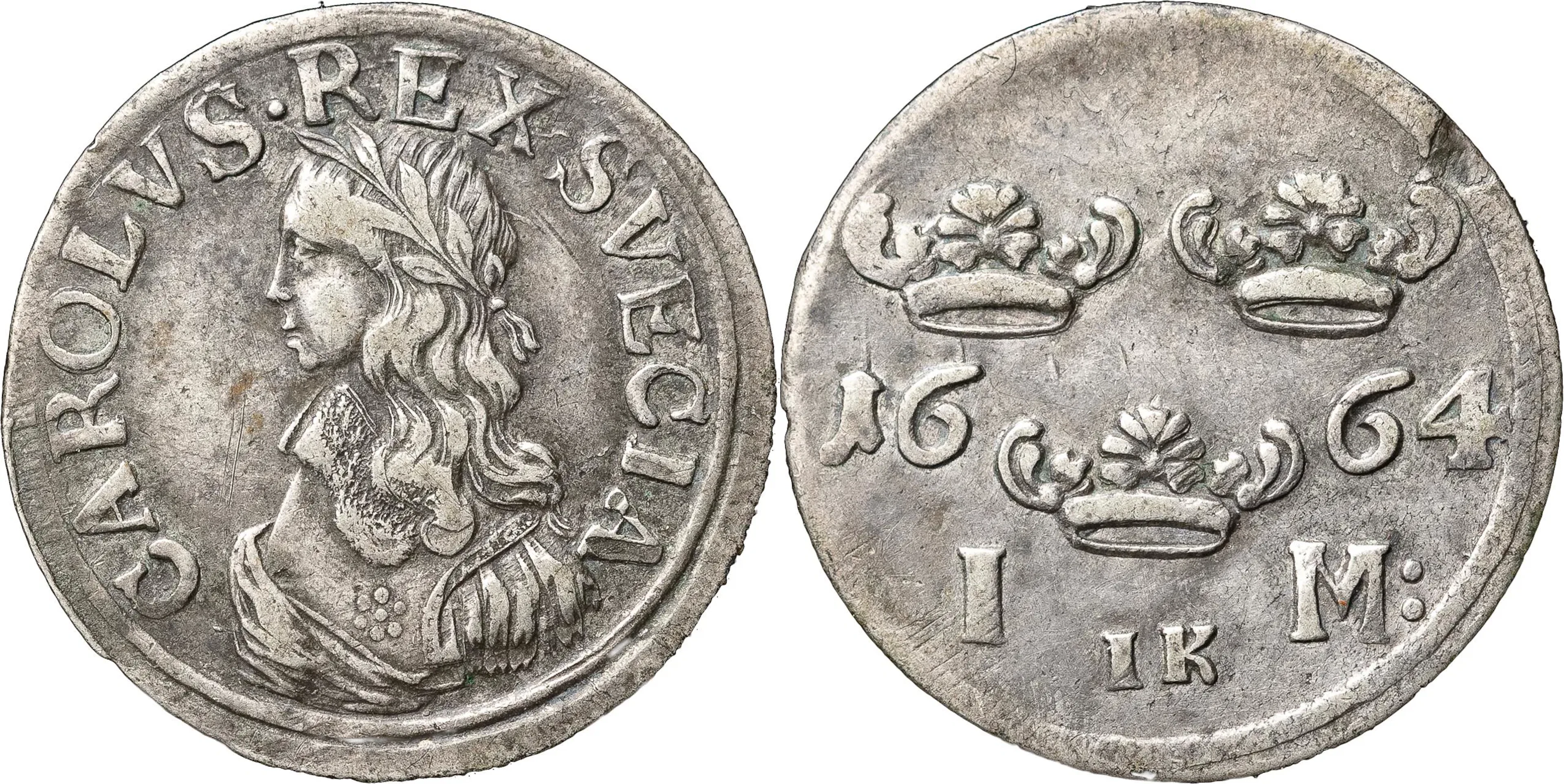 KARL XI (1660-1697). STOCKHOLM. Mark 1664