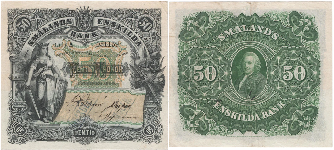 SMÅLANDS ENSKILDA BANK. Sjunde oktrojen. 50 kronor 1894