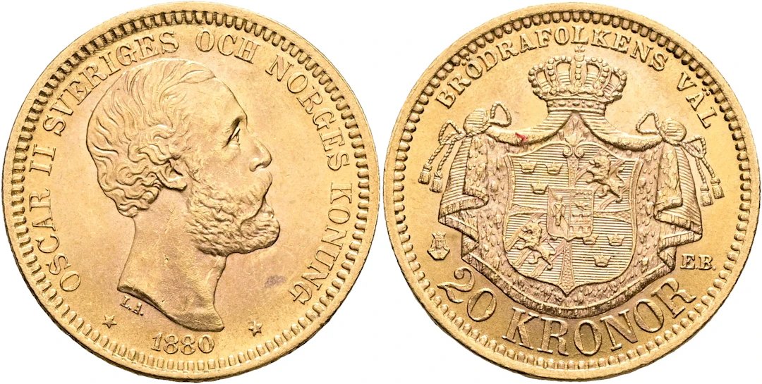 OSKAR II (1872-1907). 20 kronor 1880