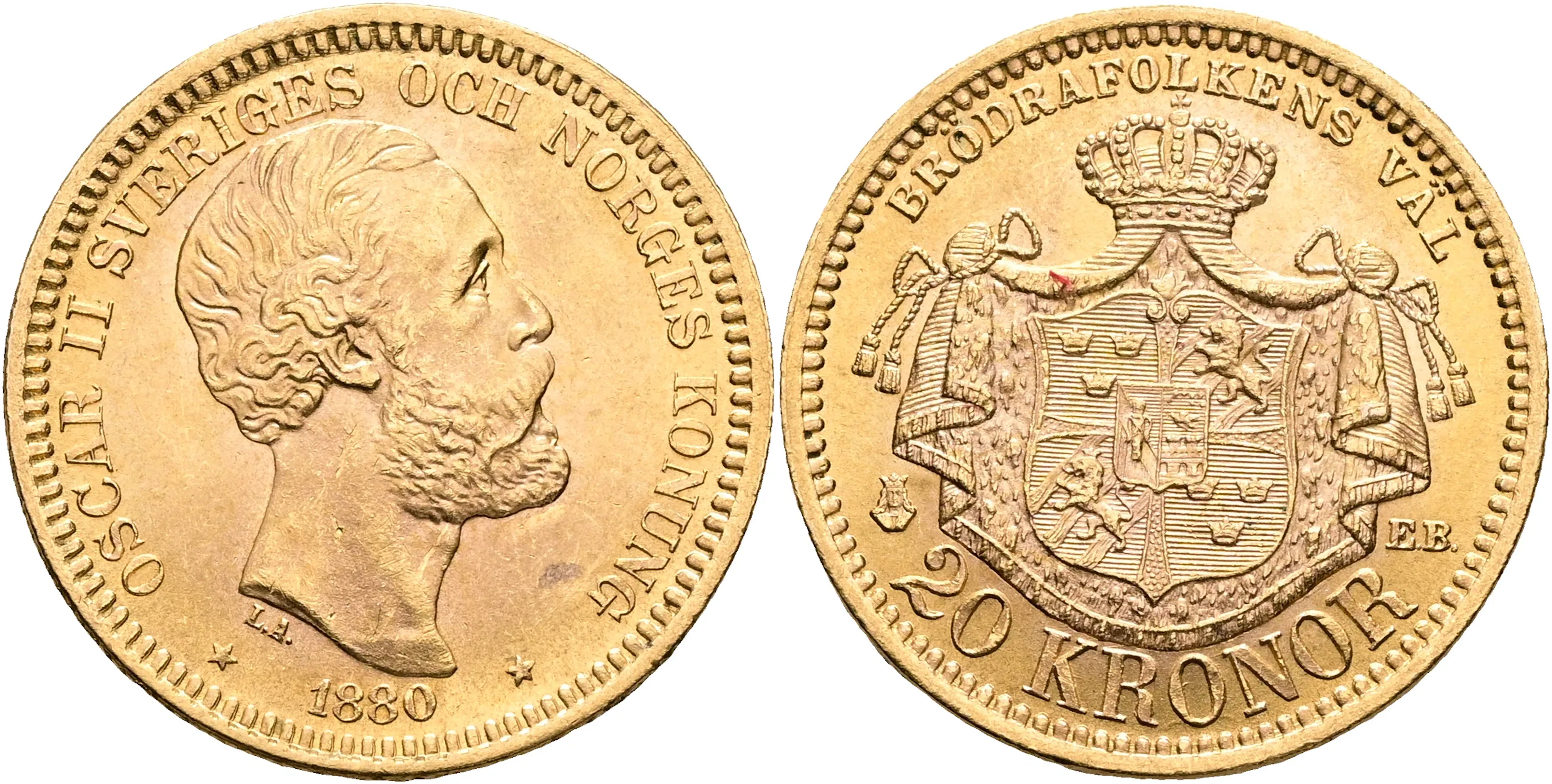 OSKAR II (1872-1907). 20 kronor 1880