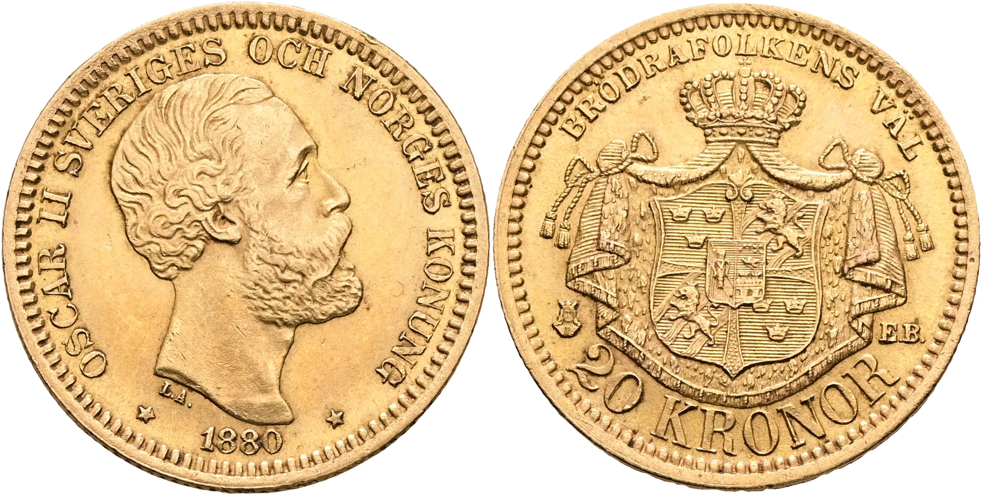 OSKAR II (1872-1907). 20 kronor 1880