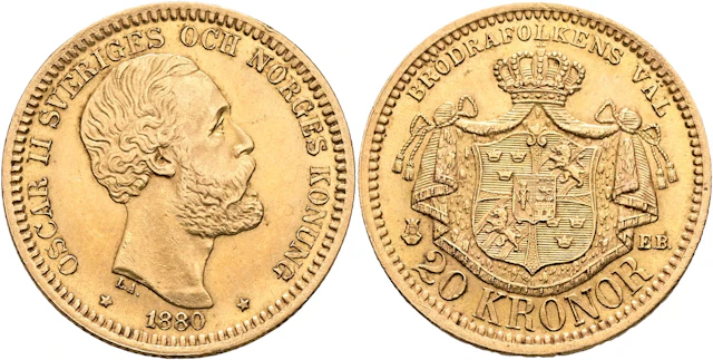 OSKAR II (1872-1907). 20 kronor 1880