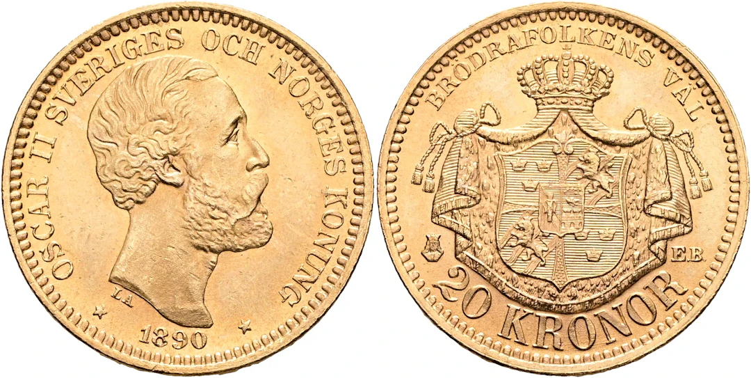 OSKAR II (1872-1907). 20 kronor 1890
