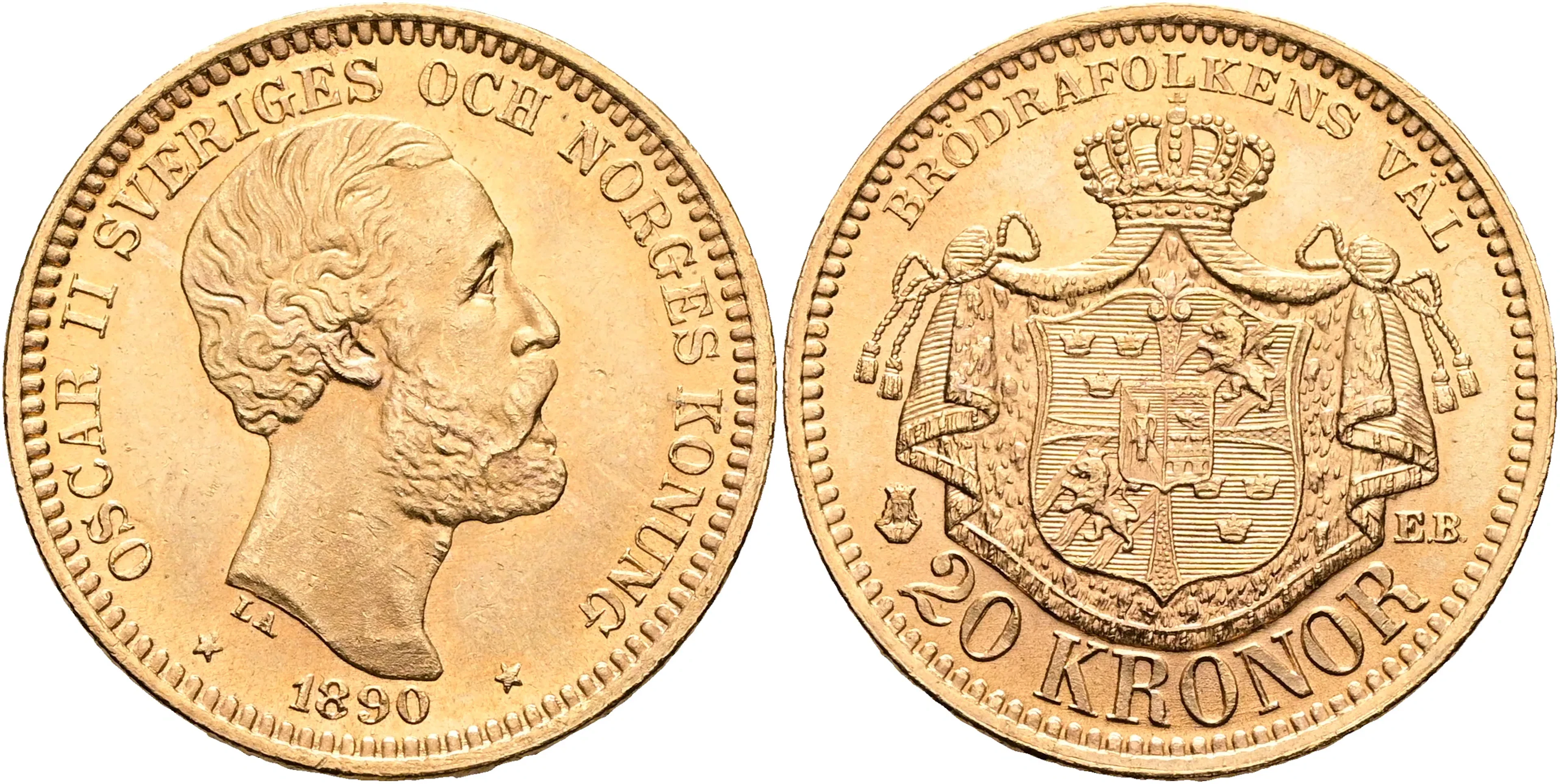 OSKAR II (1872-1907). 20 kronor 1890