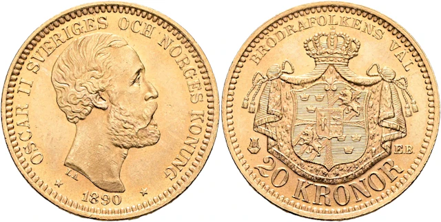 OSKAR II (1872-1907). 20 kronor 1890