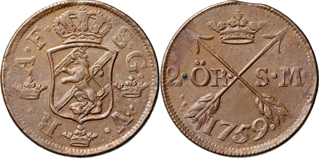 ADOLF FREDRIK (1751-1771). AVESTA. 2 öre SM 1759