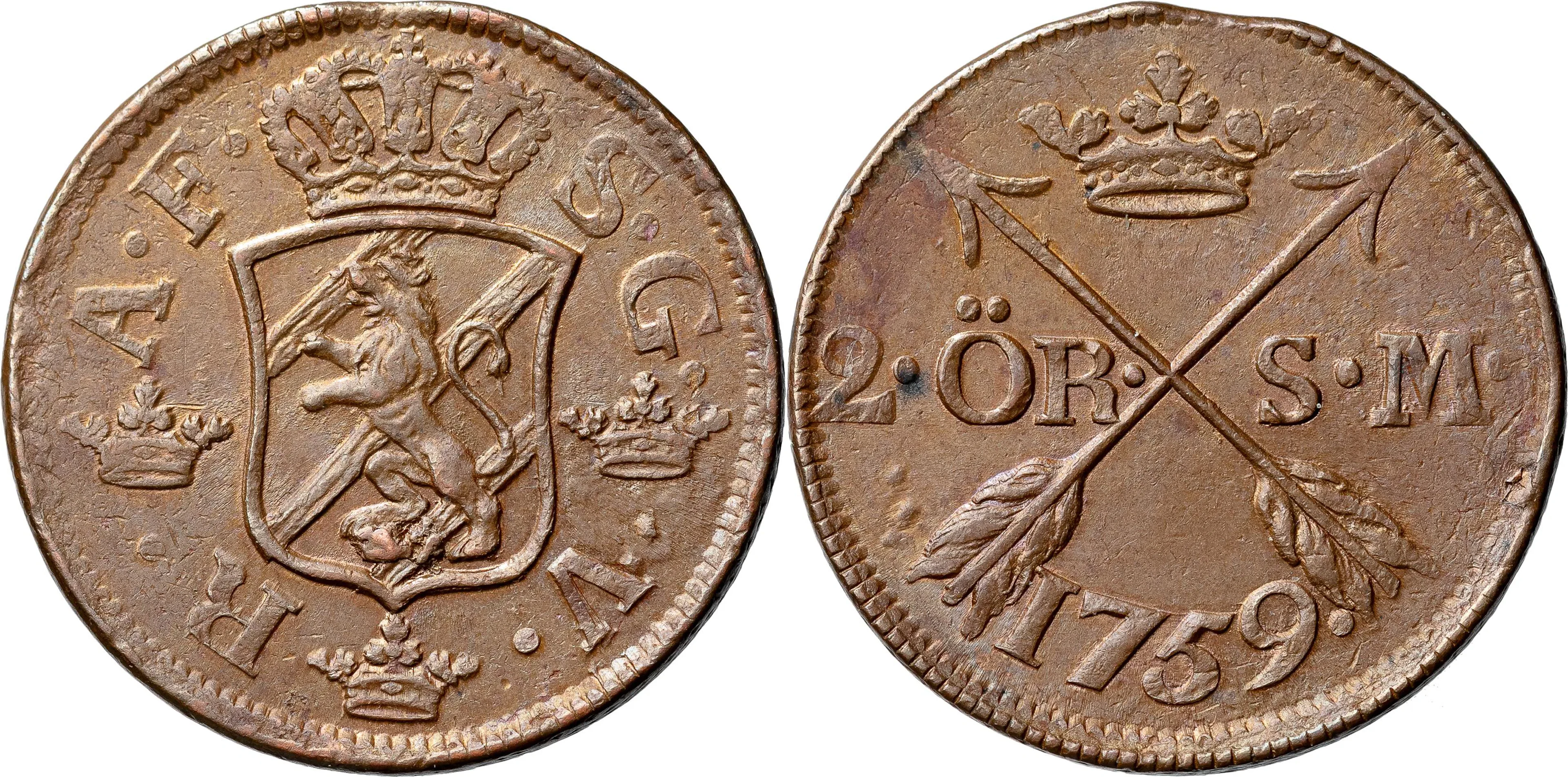 ADOLF FREDRIK (1751-1771). AVESTA. 2 öre SM 1759