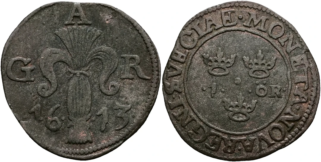 GUSTAV II ADOLF (1611-1632). Öre 1613. Ettårstyp