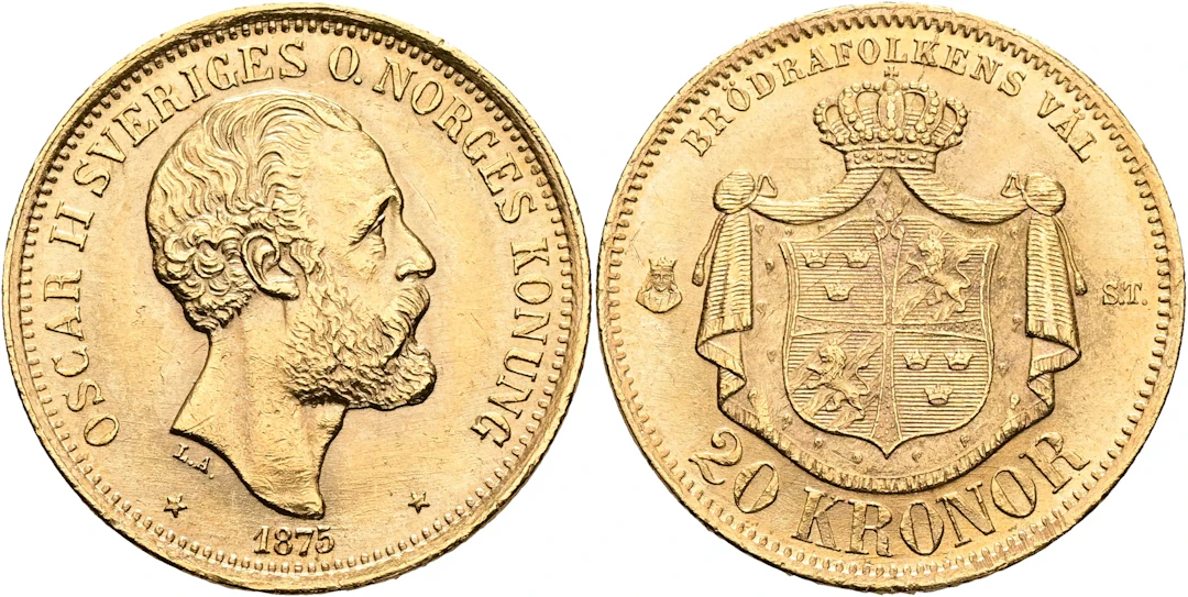 OSKAR II (1872-1907). 20 kronor 1875