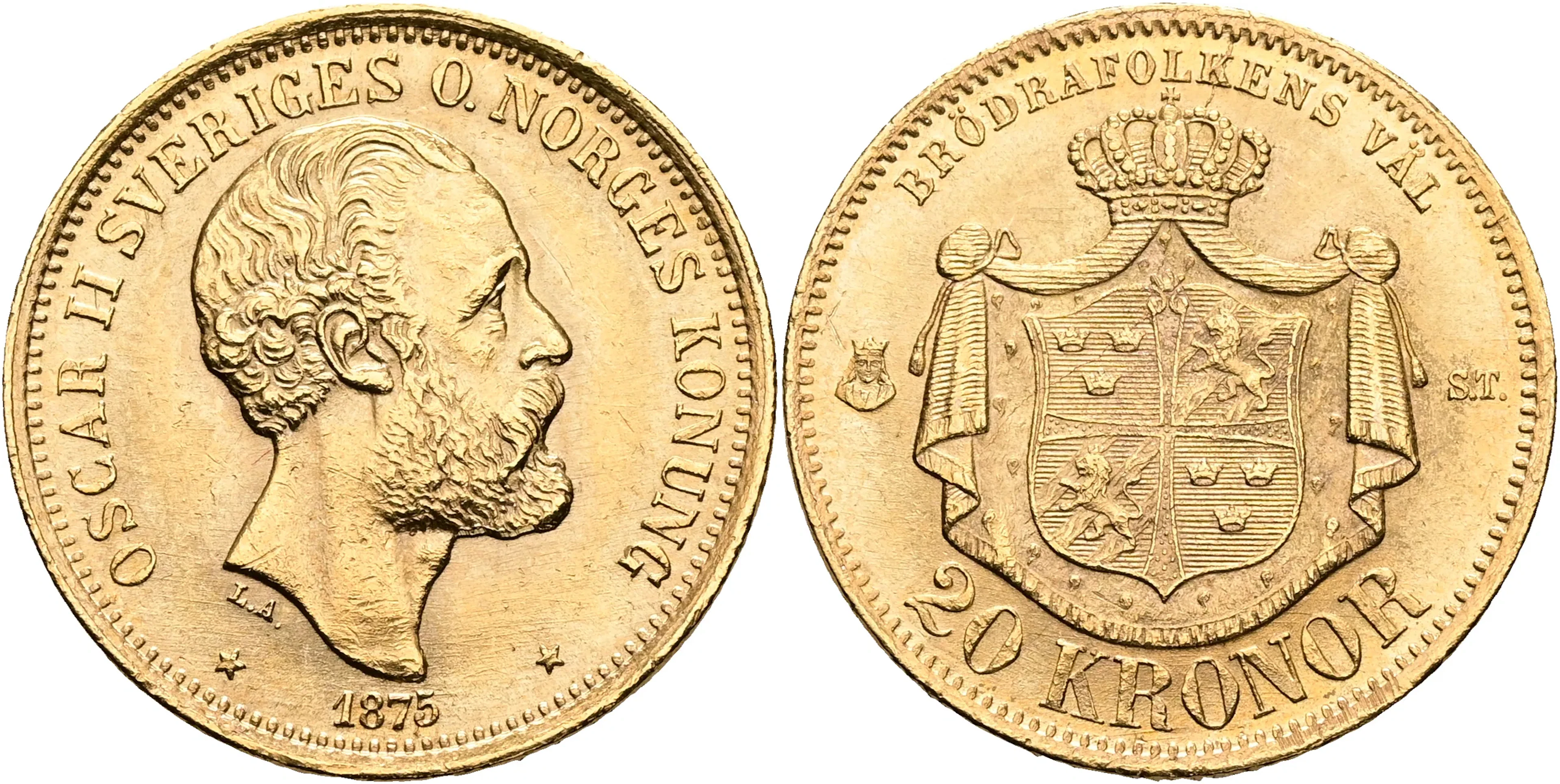 OSKAR II (1872-1907). 20 kronor 1875