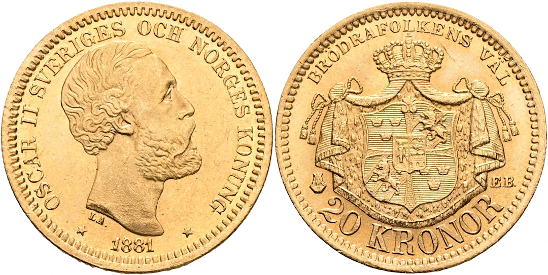 OSKAR II (1872-1907). 20 kronor 1881