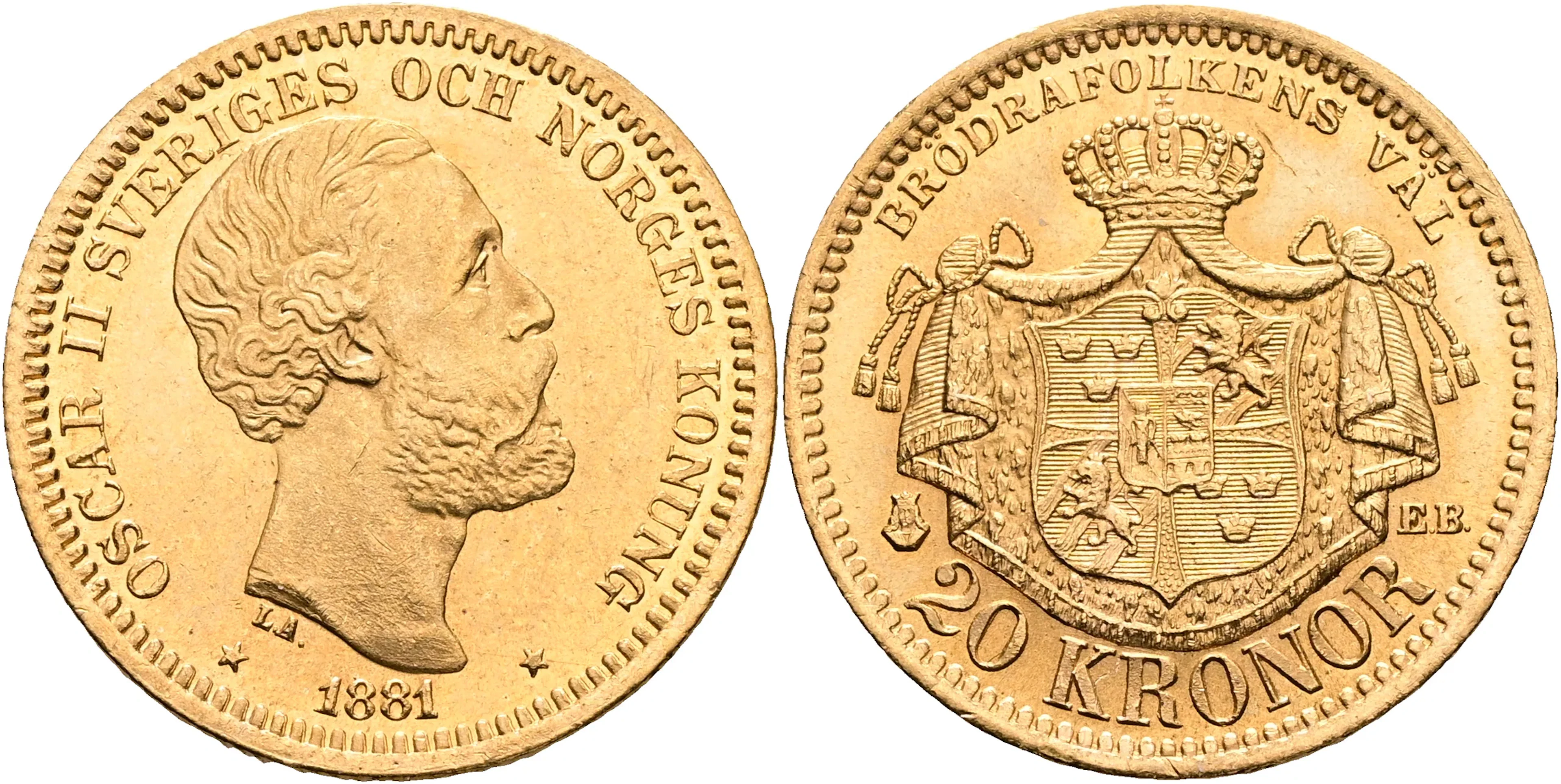 OSKAR II (1872-1907). 20 kronor 1881