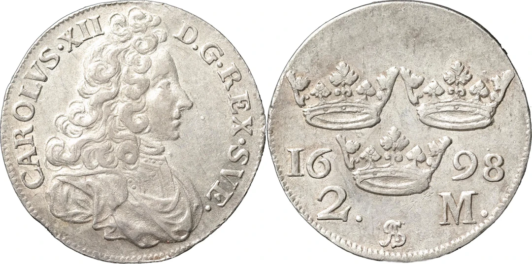 KARL XII (1697-1718). STOCKHOLM. 2 mark 1698